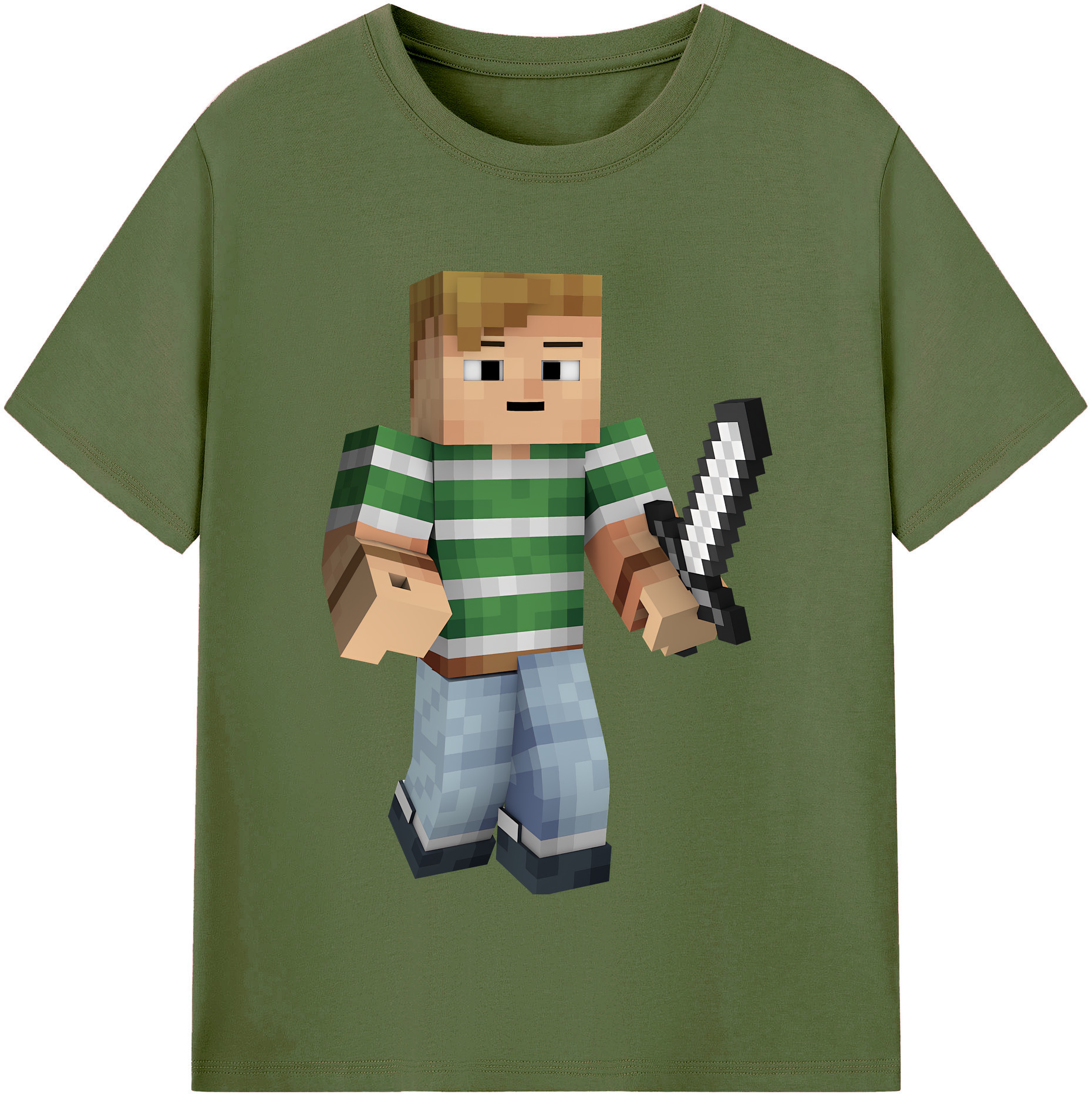 （画像用） マインクラフト ブロックの世界 Minecraft MC Block world 綿100％半袖Tシャツ（フロントプリント）